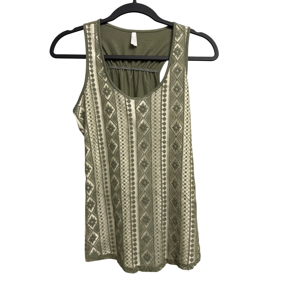Vanity Womens Olive Green Lace Embroidered Racerback Tank Top Medium Boho Y2K